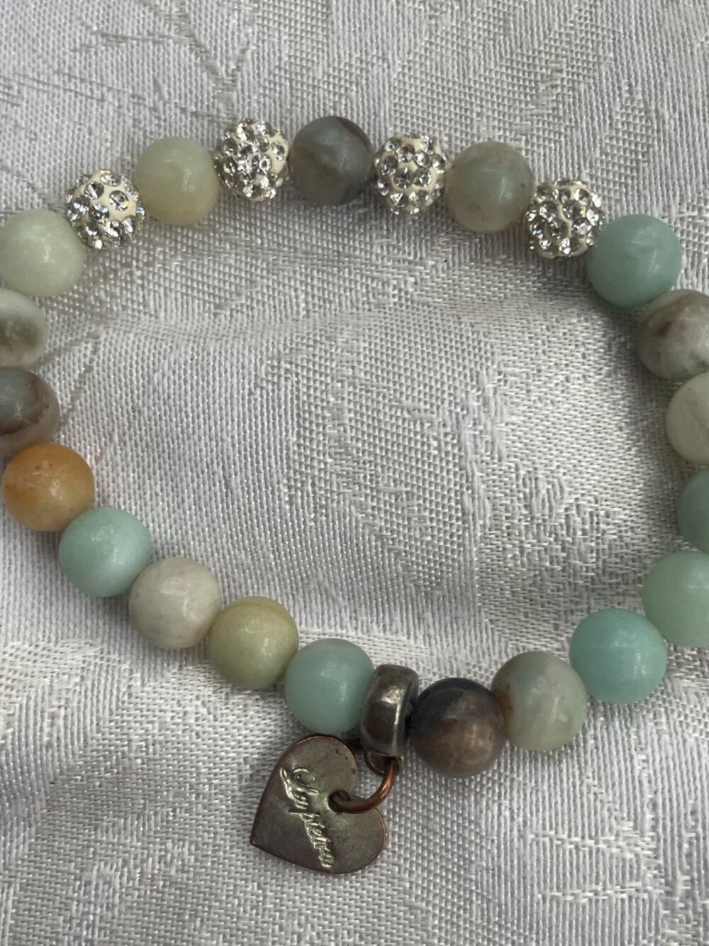 Amazonite stretch bead bracelet with a heart charm. Healing Bracelet 20 g - Picture 2 of 4